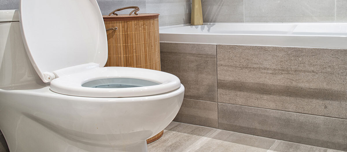 Ratgeber-Katze-Gesundheit_Klo_1200x527 Ein Badezimmer im Vordergrund ist die Toilette.