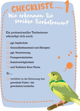 Checkliste zum Thema wie erkenne ich einen seriösen Betreuuer für meine Vögel oder Kleintiere?
